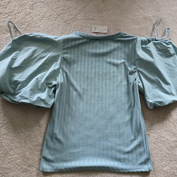 River Island Teal Blue Balloon Sleeve Top - Picture 2 of 3
